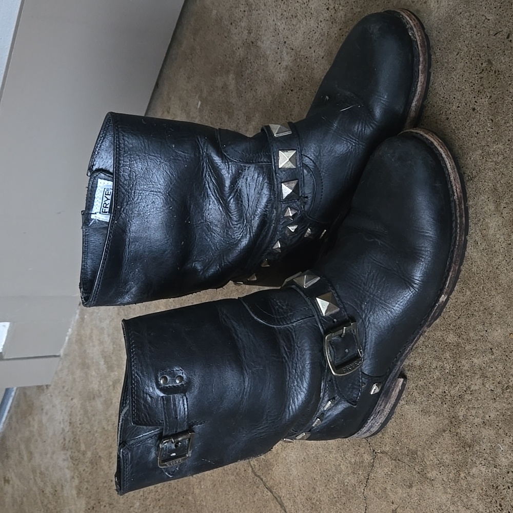Studded frye moto boots